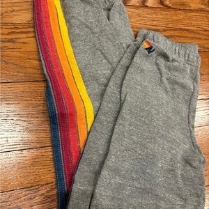 Aviator Nation Gray Sweatpants with Rainbow Stripes